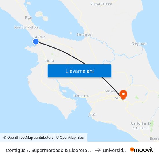 Contiguo A Supermercado & Licorera La Casona, Playa Papaturro La Cruz to Universidad Fidélitas map