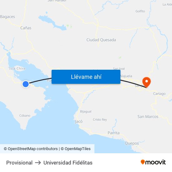 Provisional to Universidad Fidélitas map