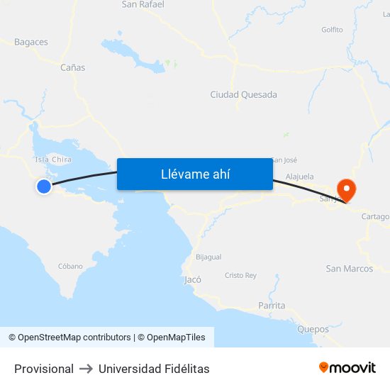 Provisional to Universidad Fidélitas map