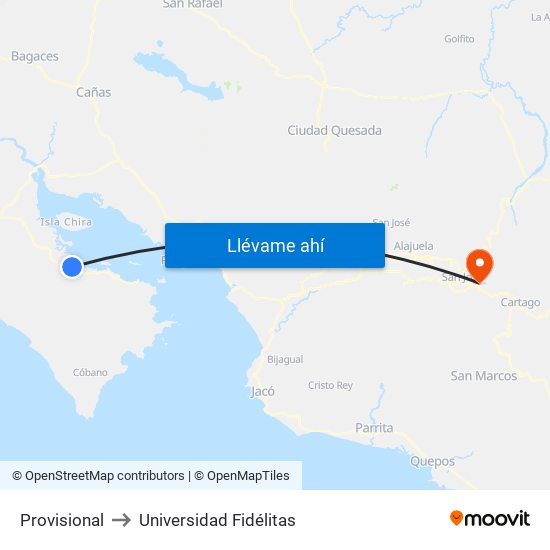 Provisional to Universidad Fidélitas map