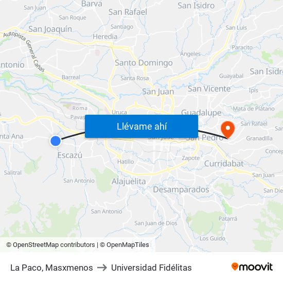 La Paco, Masxmenos to Universidad Fidélitas map