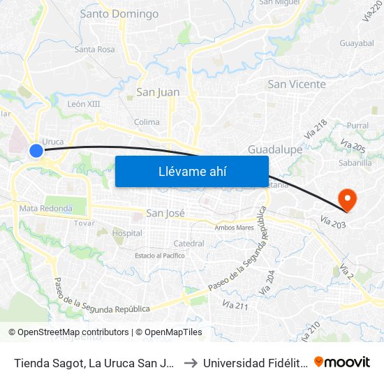Tienda Sagot, La Uruca San José to Universidad Fidélitas map