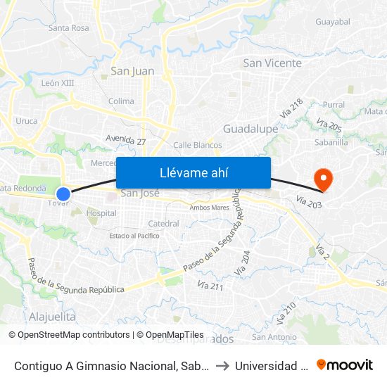 Contiguo A Gimnasio Nacional, Sabana Este San José to Universidad Fidélitas map