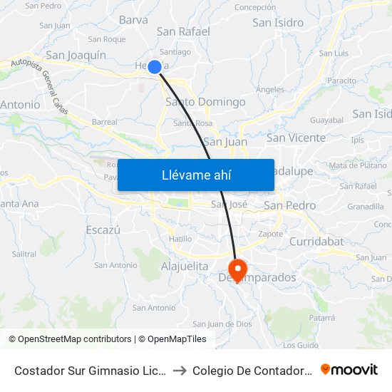 Costador Sur Gimnasio Liceo De Heredia to Colegio De Contadores Privados map