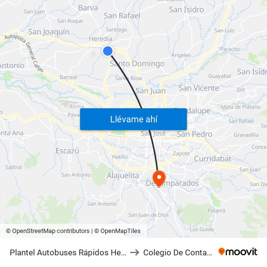 Plantel Autobuses Rápidos Heredianos, Pirro Heredia to Colegio De Contadores Privados map