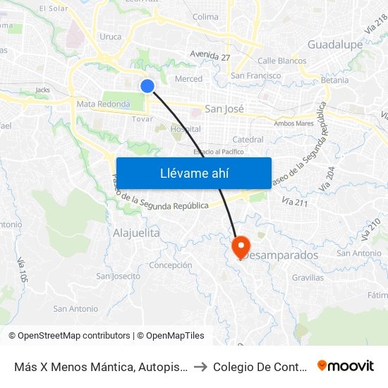 Más X Menos Mántica, Autopista General Cañas San José to Colegio De Contadores Privados map