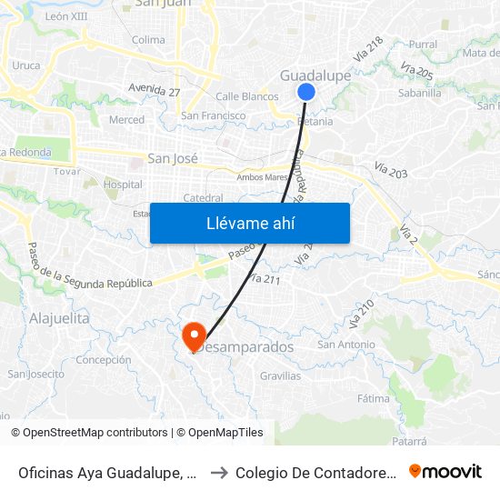 Oficinas Aya Guadalupe, Goicoechea to Colegio De Contadores Privados map