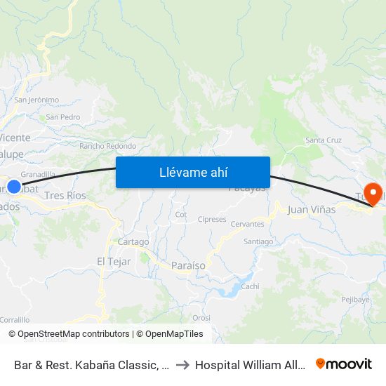 Bar & Rest. Kabaña Classic, Curridabat to Hospital William Allen Taylor map