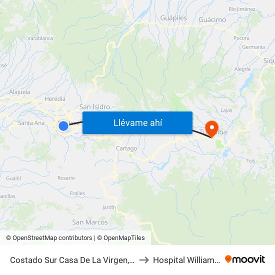 Costado Sur Casa De La Virgen, San Bosco San José to Hospital William Allen Taylor map