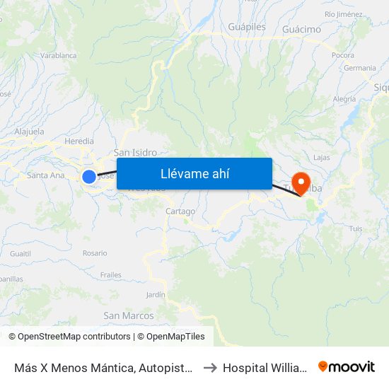 Más X Menos Mántica, Autopista General Cañas San José to Hospital William Allen Taylor map