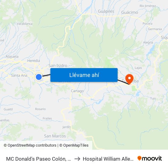 MC Donald's Paseo Colón, San José to Hospital William Allen Taylor map