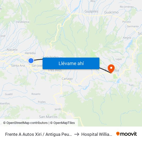 Frente A Autos Xiri / Antigua Peugeot, La Valencia Heredia to Hospital William Allen Taylor map