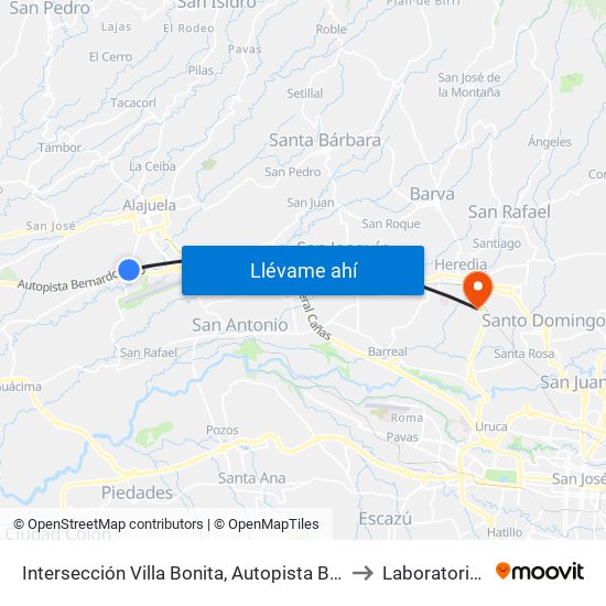 Intersección Villa Bonita, Autopista Bernardo Soto Alajuela to Laboratorios Labin map