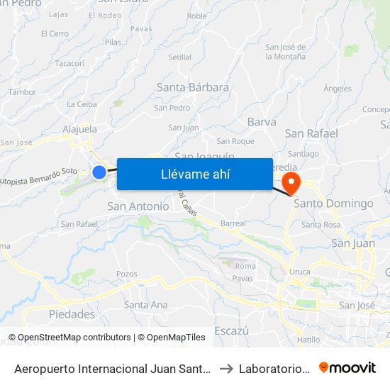 Aeropuerto Internacional Juan Santamaría, Alajuela to Laboratorios Labin map