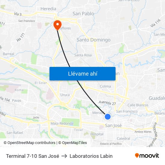 Terminal 7-10 San José to Laboratorios Labin map