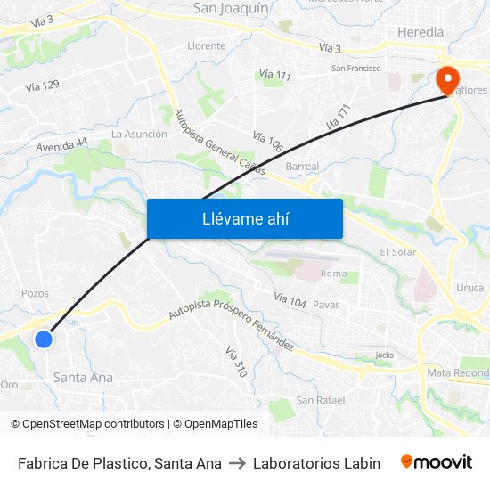 Fabrica De Plastico, Santa Ana to Laboratorios Labin map