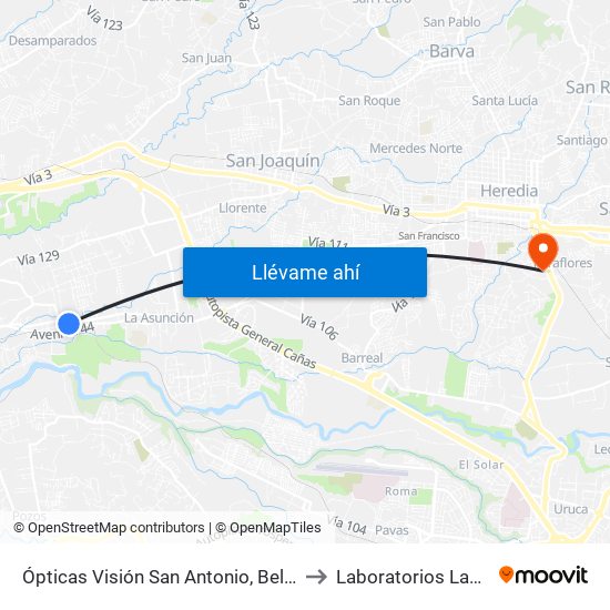 Ópticas Visión San Antonio, Belén to Laboratorios Labin map