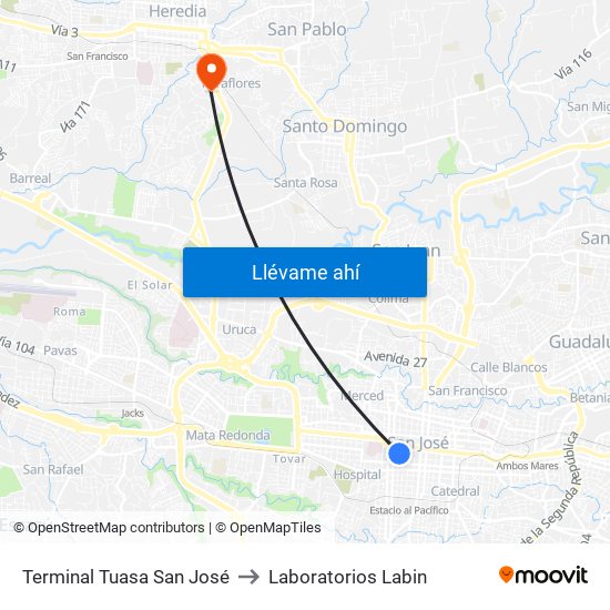 Terminal Tuasa San José to Laboratorios Labin map