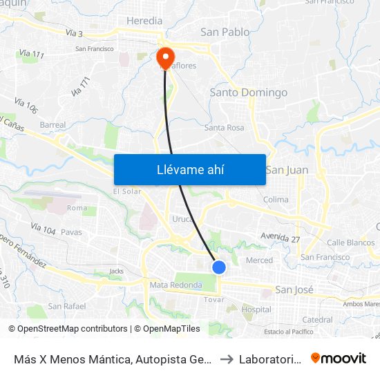 Más X Menos Mántica, Autopista General Cañas San José to Laboratorios Labin map