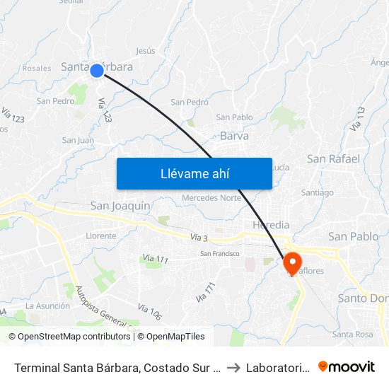 Terminal Santa Bárbara, Costado Sur Parque Santa Bárbara to Laboratorios Labin map