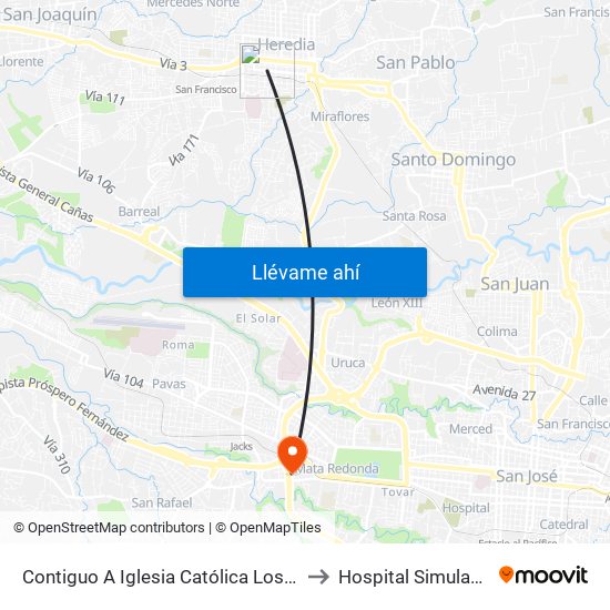 Contiguo A Iglesia Católica Los Ángeles, Heredia to Hospital Simulado Ucimed map