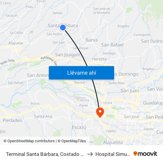 Terminal Santa Bárbara, Costado Sur Parque Santa Bárbara to Hospital Simulado Ucimed map