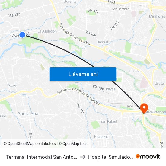 Terminal Intermodal San Antonio De Belén to Hospital Simulado Ucimed map