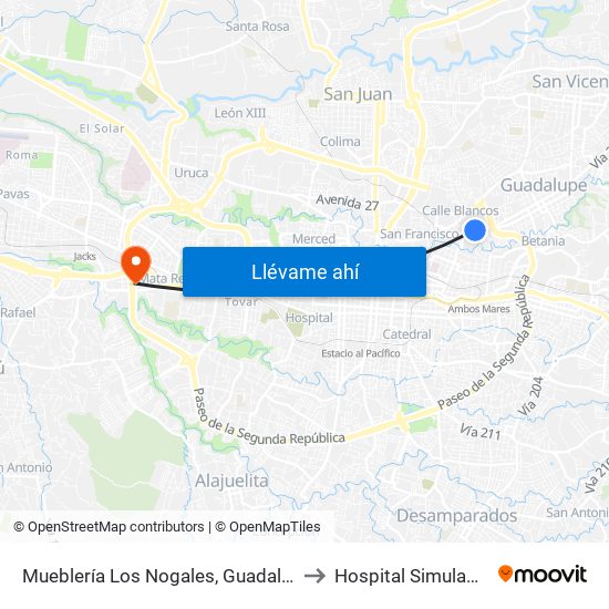 Mueblería Los Nogales, Guadalupe Goicoechea to Hospital Simulado Ucimed map