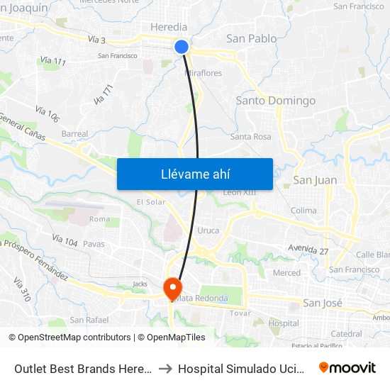 Outlet Best Brands Heredia to Hospital Simulado Ucimed map