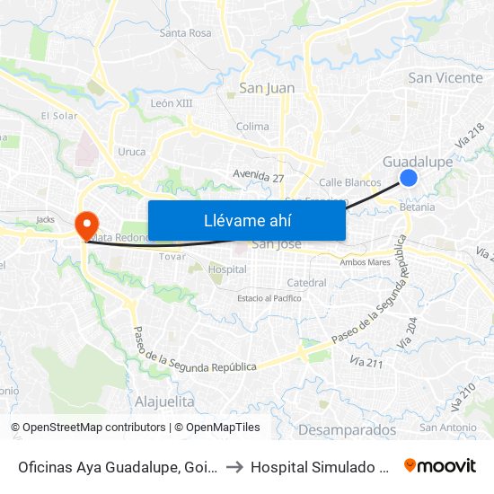 Oficinas Aya Guadalupe, Goicoechea to Hospital Simulado Ucimed map