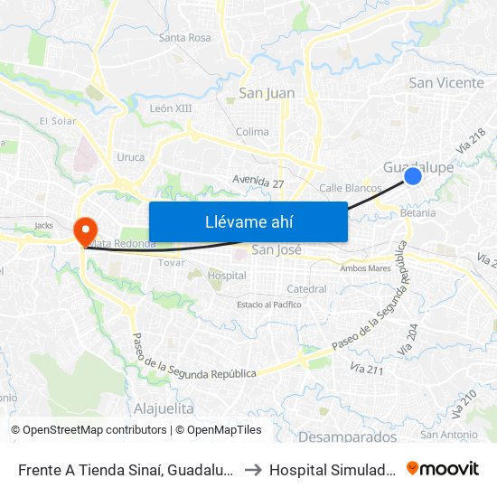 Frente A Tienda Sinaí, Guadalupe Goicoechea to Hospital Simulado Ucimed map