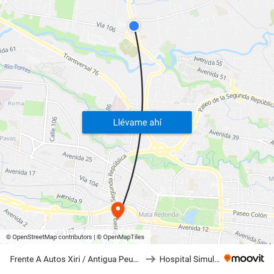 Frente A Autos Xiri / Antigua Peugeot, La Valencia Heredia to Hospital Simulado Ucimed map