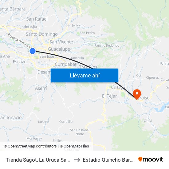Tienda Sagot, La Uruca San José to Estadio Quincho Barquero map