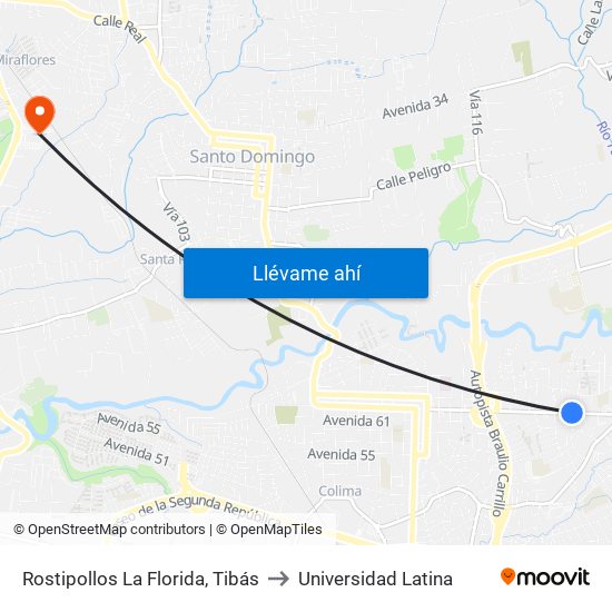 Rostipollos La Florida, Tibás to Universidad Latina map