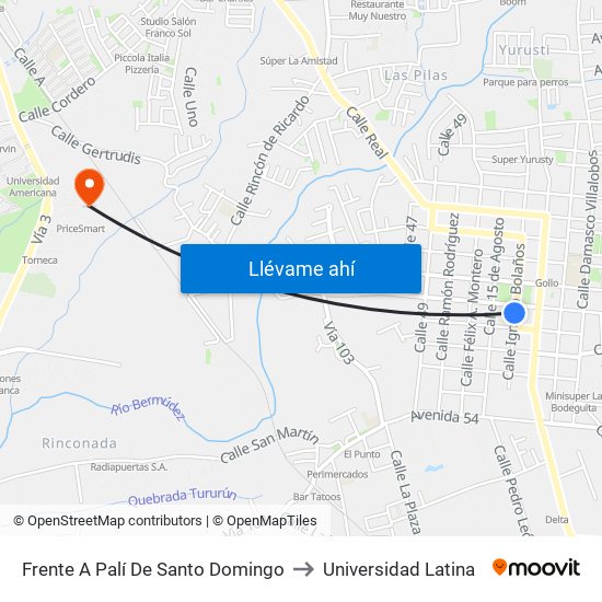 Frente A Palí De Santo Domingo to Universidad Latina map