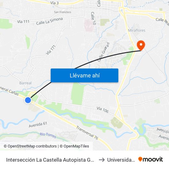 Intersección La Castella Autopista General Cañas, Heredia to Universidad Latina map