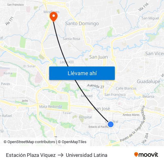 Estación Plaza Víquez to Universidad Latina map