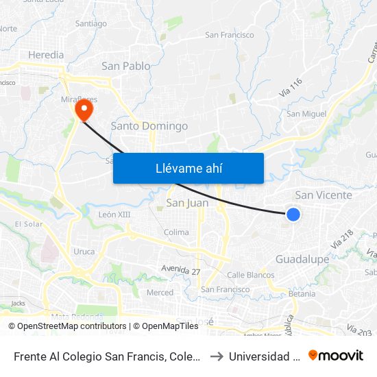 Frente Al Colegio San Francis, Colegios Moravia to Universidad Latina map