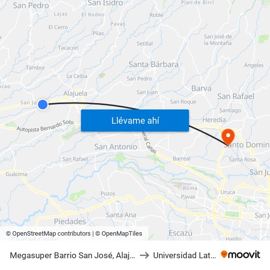 Megasuper Barrio San José, Alajuela to Universidad Latina map