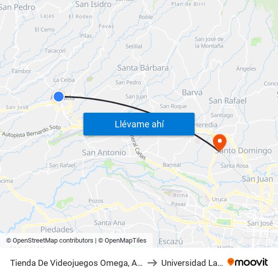 Tienda De Videojuegos Omega, Alajuela to Universidad Latina map