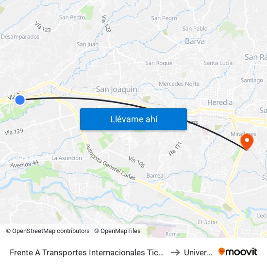 Frente A Transportes Internacionales Tical Zona Franca Saret, Auotpista General Cañas Alajuela to Universidad Latina map