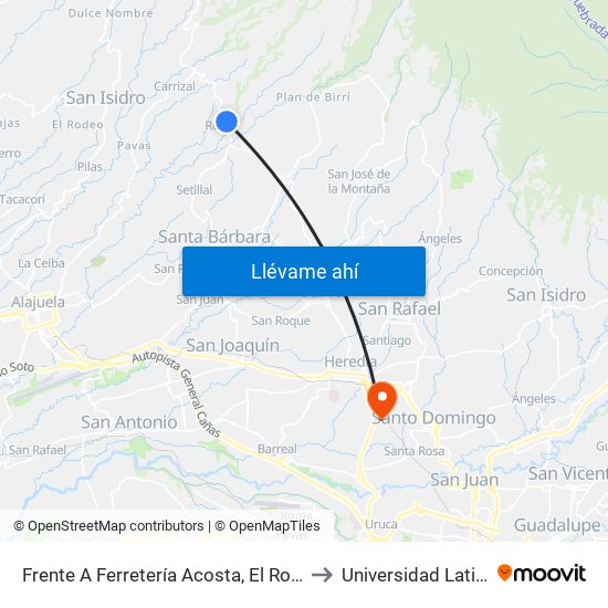 Frente A Ferretería Acosta, El Roble to Universidad Latina map