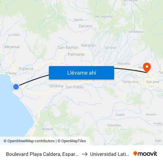 Boulevard Playa Caldera, Esparza to Universidad Latina map