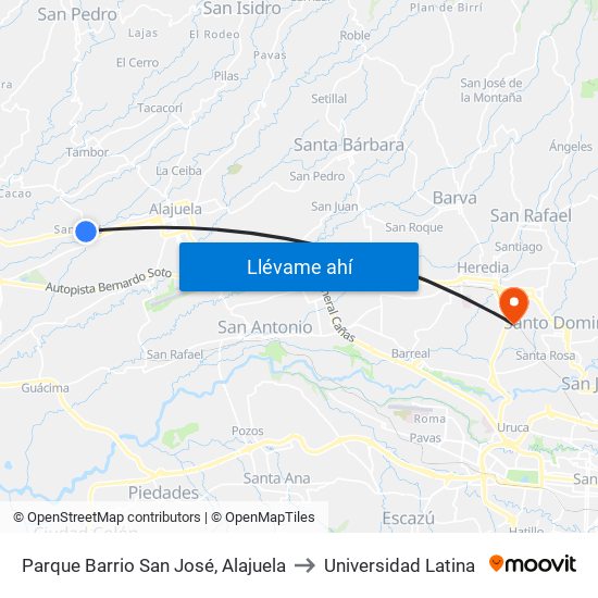 Parque Barrio San José, Alajuela to Universidad Latina map