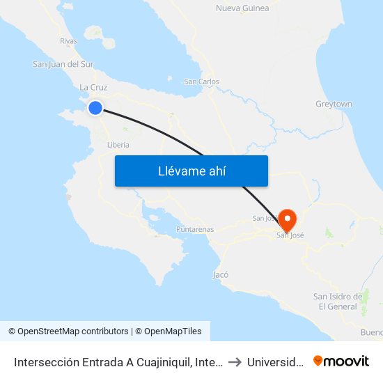 Intersección Entrada A Cuajiniquil, Interamericana Norte La Cruz to Universidad Latina map