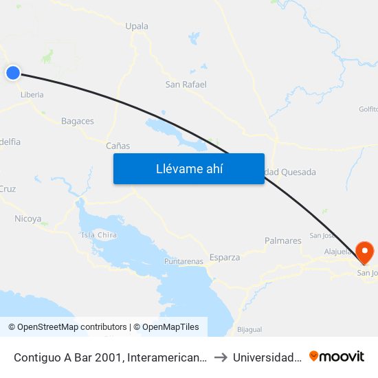 Contiguo A Bar 2001, Interamericana Norte Liberia to Universidad Latina map