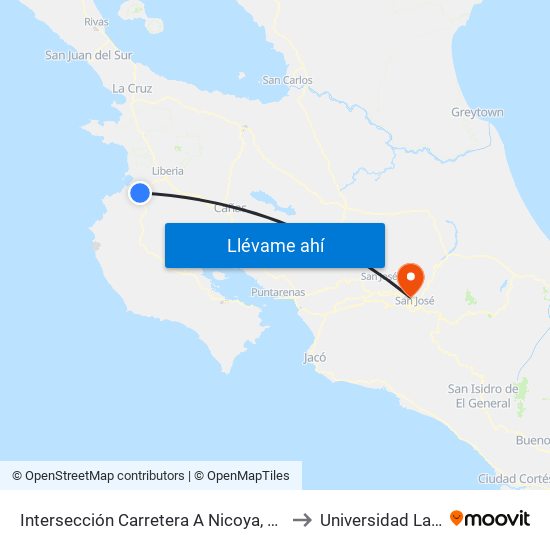 Intersección Carretera A Nicoya, Carrillo to Universidad Latina map