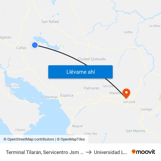 Terminal Tilarán, Servicentro Jsm Tilarán to Universidad Latina map