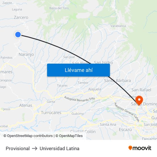 Provisional to Universidad Latina map