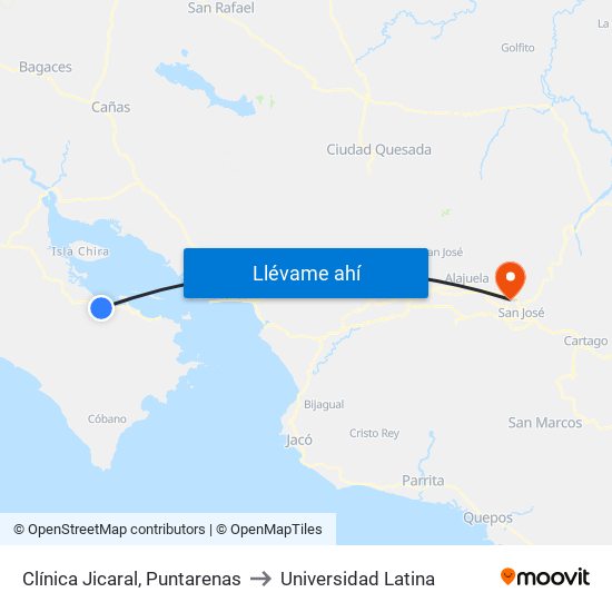 Clínica Jicaral, Puntarenas to Universidad Latina map